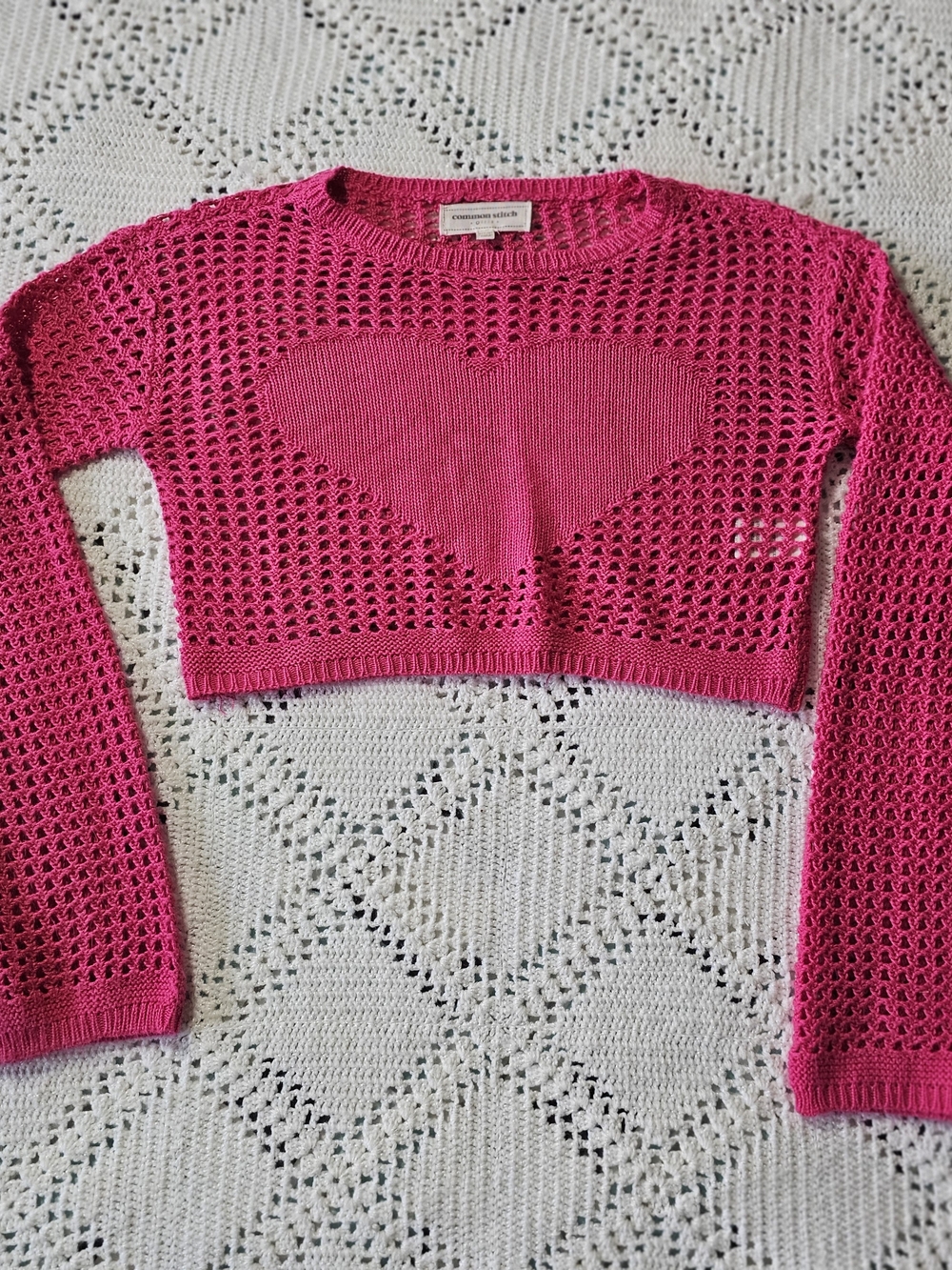 Common Stitch Girls Cropped Heart Knit Sweater Pink Size S 7/8